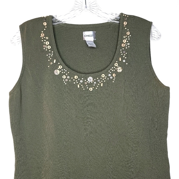 Chico's women's 2 (M) bohemian embellish charm light summer sleeveless tank top - Picture 3 of 12